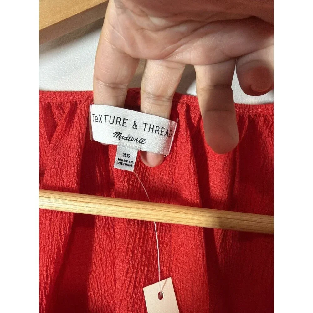 Madewell Texture & Thread‎ Peasant Top Red Women's Blouse XS Short Sleeve NWT